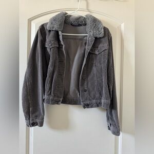 Brandy Melville Gray Corduroy Teddy Jacket